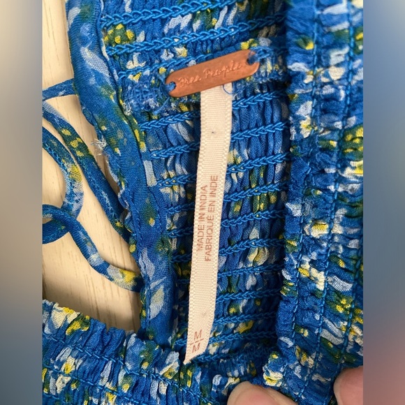 FREE PEOPLE ROMA FLORAL-PRINTED Blue BLOUSE TOP Sz Medium - Picture 9 of 14